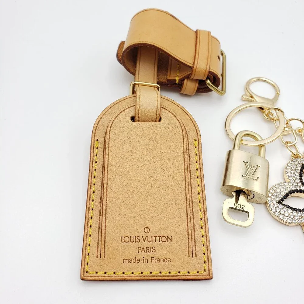 Authentic Louis Vuitton Luggage Nametag and Gold Padlock with Unbranded Keycharm
